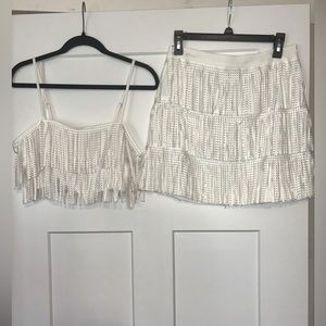White Fringe tank/ skirt set size medium